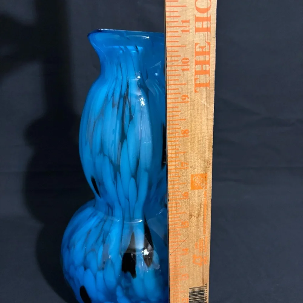 Murano Blue and Black Art Glass Decanter Vase Double Gourd 10.75” Tall Approx.